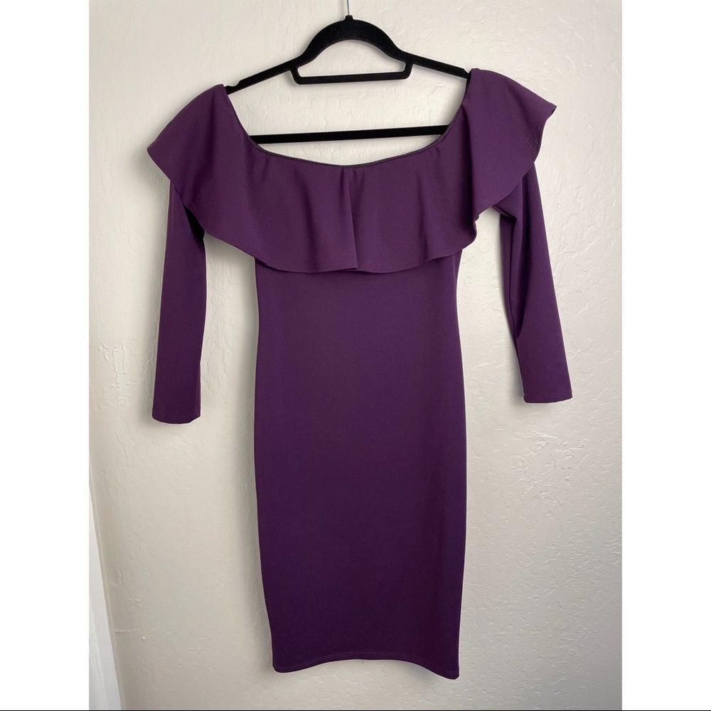 Windsor Off Shoulder Long Sleeves Bodycon Dress Purple Medium